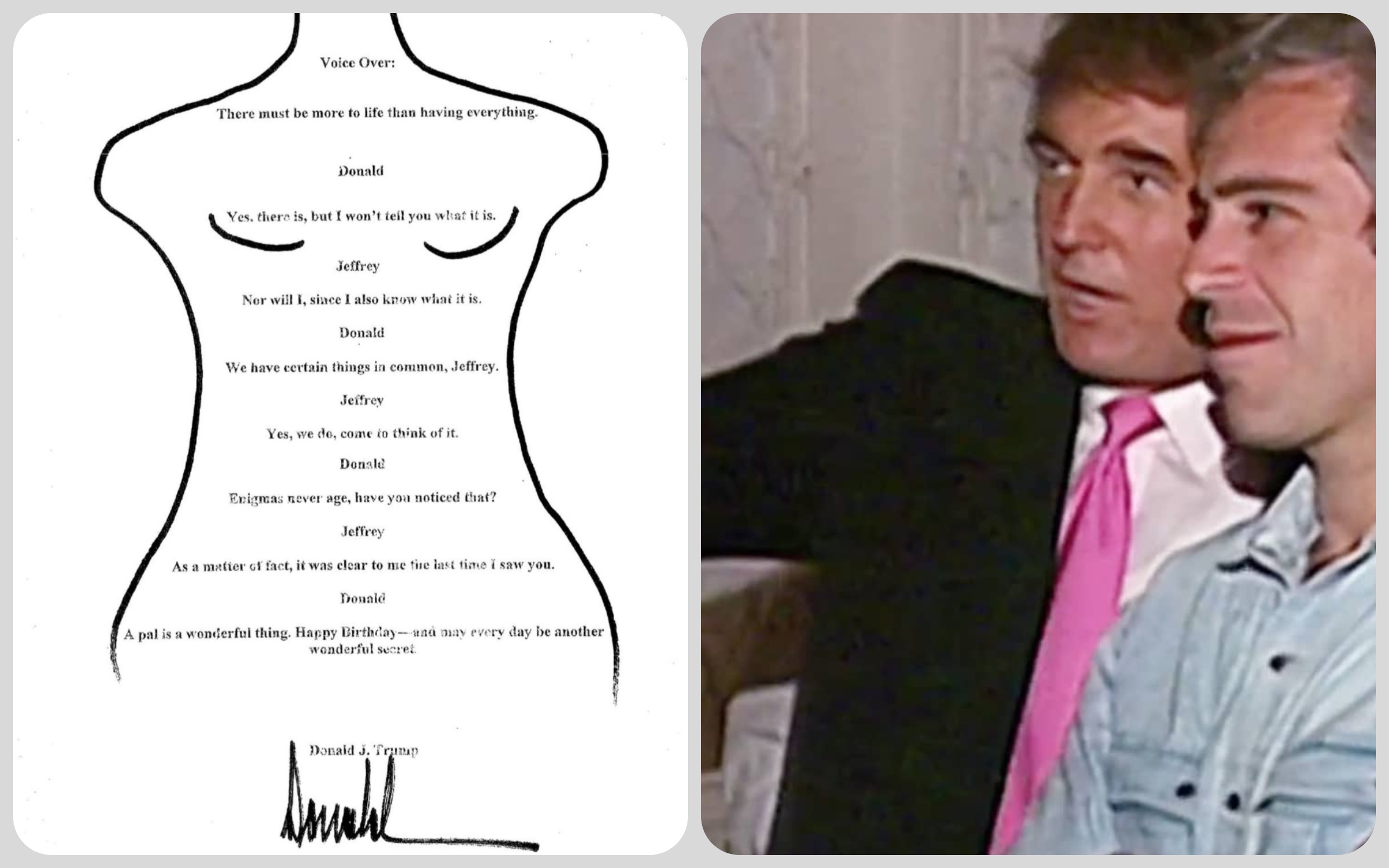 a 2003 birthday greeting that reads like a Trump-Epstein time capsule.